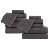 Soho Ribbed Cotton Absorbent Medium Weight 12 Piece Towel Set